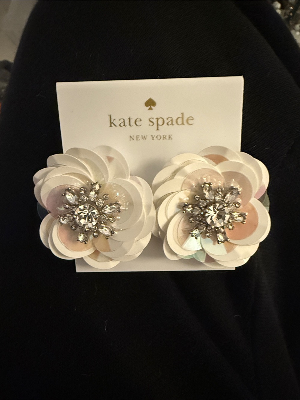 kate spade layered floral crystal stud earrings in white and iridescent